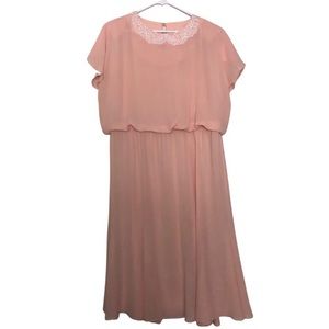Vintage Blush Pink Chiffon Dress Peter Pan Collar